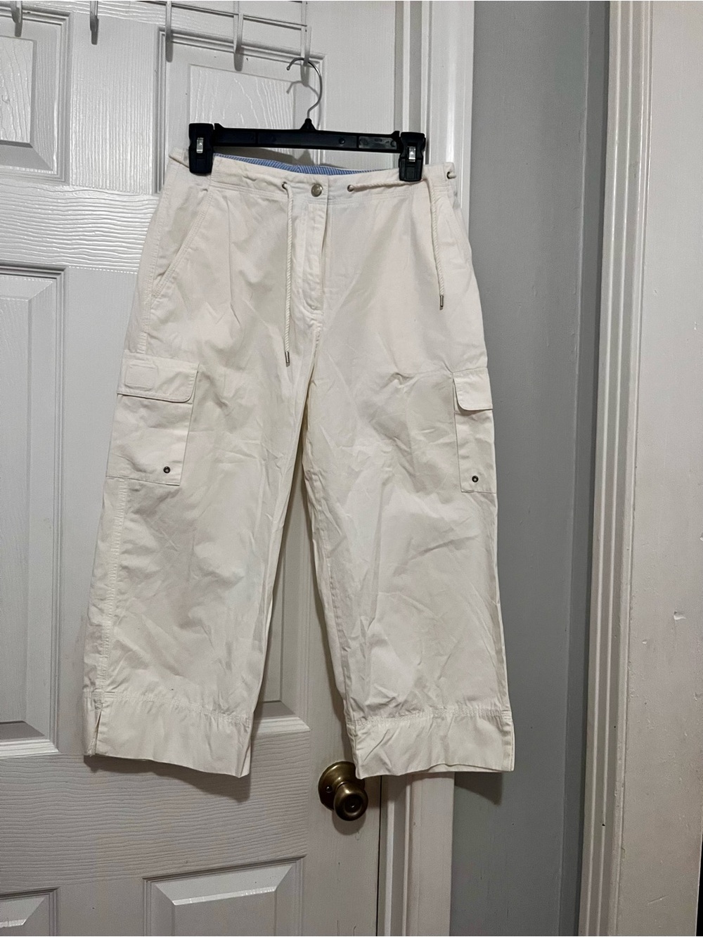 Ralph Lauren Petite White Pants with Blue Waistband Detail